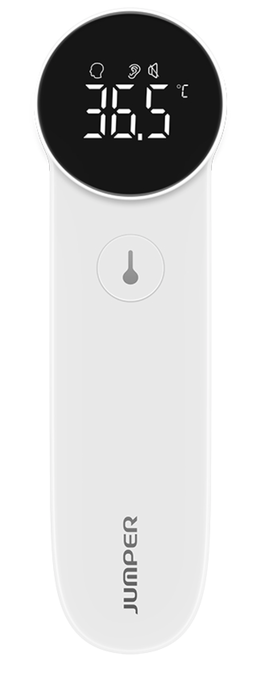 Digitalt febertermometer Z2 Pro med tydlig LED skärm som visar temperaturvärde och olika funktionsikoner från Jumper Vitality